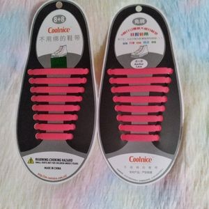 Pink No Tie Silicone Elastic Shoelaces